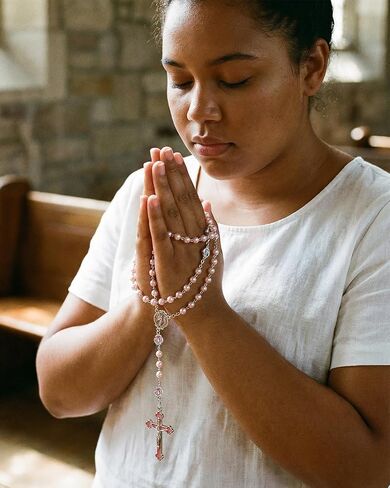 Catholic Rosary Necklace, Solid Glass Beads, Prayer Guide Included, Faith Gift for Women in Kuwait