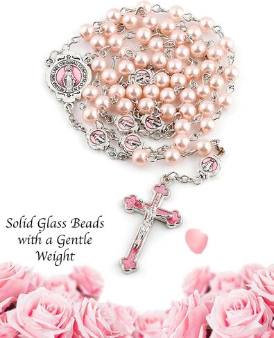 Catholic Rosary Necklace, Solid Glass Beads, Prayer Guide Included, Faith Gift for Women in Kuwait
