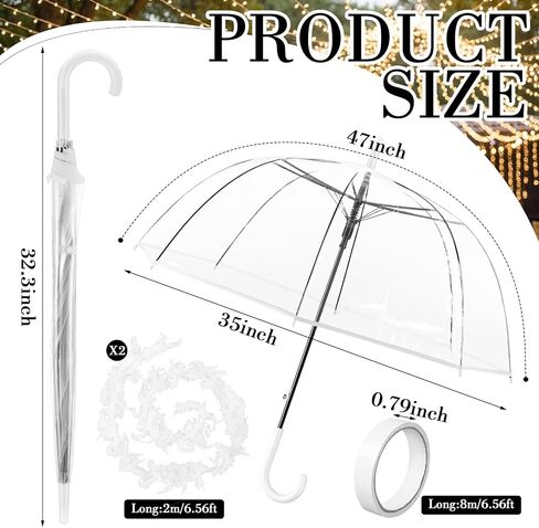 Geetery Clear Dome Umbrella for Prom Wedding, Large 34.6" Fancy Clear Bubble Prom Umbrella for Graduation, Wedding Second Line, Bridal Shower & Outdoor Events, Parasol in Kuwait