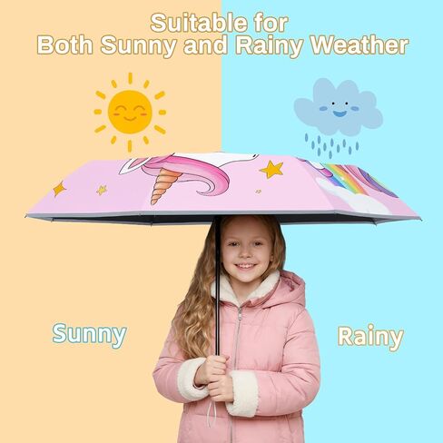Kids Folding Umbrella Auto Open & Close, UV Resistant, Anti-Rebound Safe Design, 8-Rib Reinforced Canopy, 360° Reflective Strip, Lightweight Travel Umbrella for Girls and Boys in Saudi Arabia