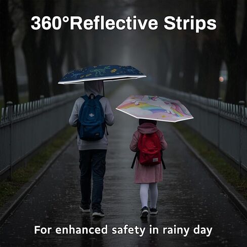 Kids Folding Umbrella Auto Open & Close, UV Resistant, Anti-Rebound Safe Design, 8-Rib Reinforced Canopy, 360° Reflective Strip, Lightweight Travel Umbrella for Girls and Boys in Saudi Arabia