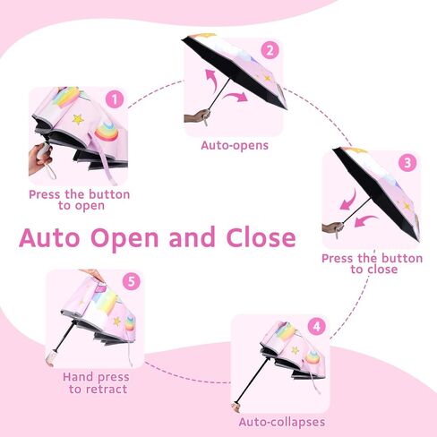 Kids Folding Umbrella Auto Open & Close, UV Resistant, Anti-Rebound Safe Design, 8-Rib Reinforced Canopy, 360° Reflective Strip, Lightweight Travel Umbrella for Girls and Boys in Saudi Arabia