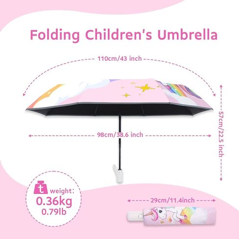 Kids Folding Umbrella Auto Open & Close, UV Resistant, Anti-Rebound Safe Design, 8-Rib Reinforced Canopy, 360° Reflective Strip, Lightweight Travel Umbrella for Girls and Boys in Saudi Arabia