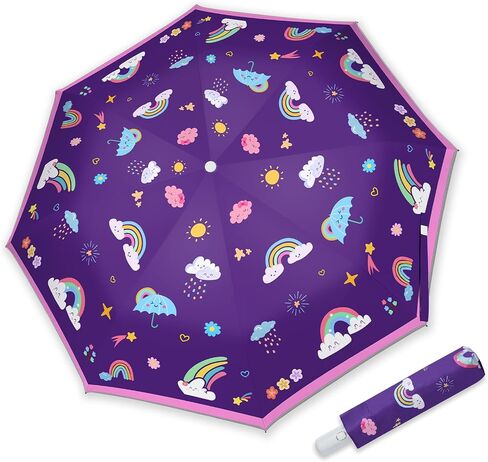 Kids Folding Umbrella Auto Open & Close, UV Resistant, Anti-Rebound Safe Design, 8-Rib Reinforced Canopy, 360° Reflective Strip, Lightweight Travel Umbrella for Girls and Boys in Saudi Arabia