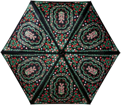 RIFLE PAPER CO. Rosette Floral Pattern Umbrella, Includes Matching Storage Sleeve, Portable 11" Fold Up Size, Auto Open and Close, Wooden Handle, Printed in Full Color in Kuwait