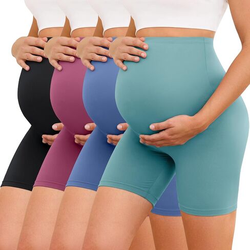 VALANDY Creamlush 4 Pack Maternity Shorts 5"- Over The Belly Soft Stretchy Maternity Biker Shorts for Yoga Workout Lounge in Saudi Arabia