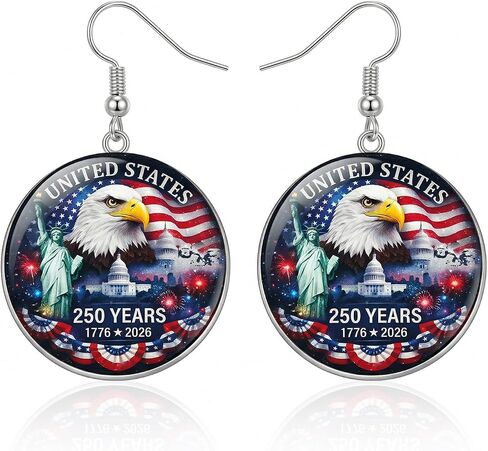 250th Anniversary Dangle Earrings Set, Patriotic Design Jewelry in Kuwait