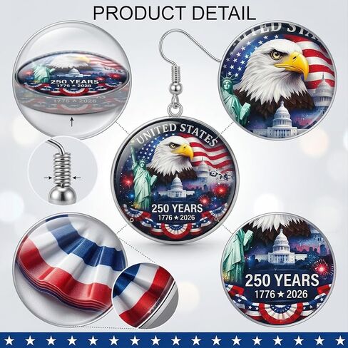 250th Anniversary Dangle Earrings Set, Patriotic Design Jewelry in Kuwait