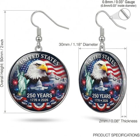 250th Anniversary Dangle Earrings Set, Patriotic Design Jewelry in Kuwait