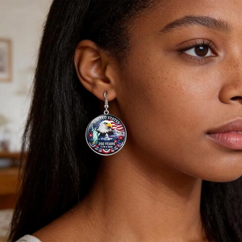250th Anniversary Dangle Earrings Set, Patriotic Design Jewelry in Kuwait