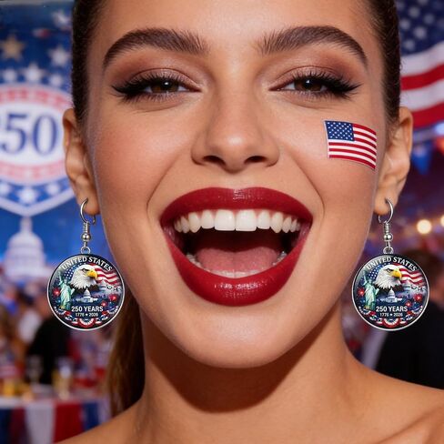 250th Anniversary Dangle Earrings Set, Patriotic Design Jewelry in Kuwait