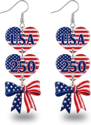 250th Anniversary Dangle Earrings Set, Patriotic Design Jewelry in Kuwait