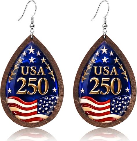 Handmade 250th Anniversary USA Dangle Earrings for Women, 4th of July Earrings, Patriotic American Flag Earring, Fourth of July Independence Day Jewelry Gifts for Women, 250 Anniversary USA Merchandise in Kuwait