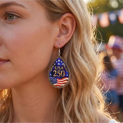 Handmade 250th Anniversary USA Dangle Earrings for Women, 4th of July Earrings, Patriotic American Flag Earring, Fourth of July Independence Day Jewelry Gifts for Women, 250 Anniversary USA Merchandise in Kuwait