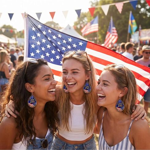 Handmade 250th Anniversary USA Dangle Earrings for Women, 4th of July Earrings, Patriotic American Flag Earring, Fourth of July Independence Day Jewelry Gifts for Women, 250 Anniversary USA Merchandise in Kuwait