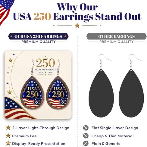 Handmade 250th Anniversary USA Dangle Earrings for Women, 4th of July Earrings, Patriotic American Flag Earring, Fourth of July Independence Day Jewelry Gifts for Women, 250 Anniversary USA Merchandise in Kuwait