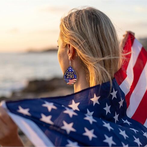 Handmade 250th Anniversary USA Dangle Earrings for Women, 4th of July Earrings, Patriotic American Flag Earring, Fourth of July Independence Day Jewelry Gifts for Women, 250 Anniversary USA Merchandise in Kuwait