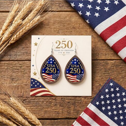 Handmade 250th Anniversary USA Dangle Earrings for Women, 4th of July Earrings, Patriotic American Flag Earring, Fourth of July Independence Day Jewelry Gifts for Women, 250 Anniversary USA Merchandise in Kuwait