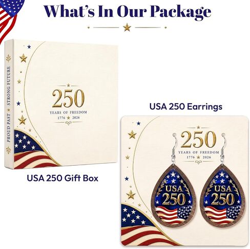 Handmade 250th Anniversary USA Dangle Earrings for Women, 4th of July Earrings, Patriotic American Flag Earring, Fourth of July Independence Day Jewelry Gifts for Women, 250 Anniversary USA Merchandise in Kuwait
