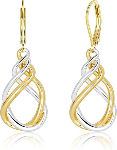 Two Tone Twisted Drop Earrings for Women, 14K Gold and Silver Plated Leverback Dangle Earrings, Hypoallergenic Mixed Metal Teardrop Earring Trendy for Women Jewelry Gifts in Kuwait