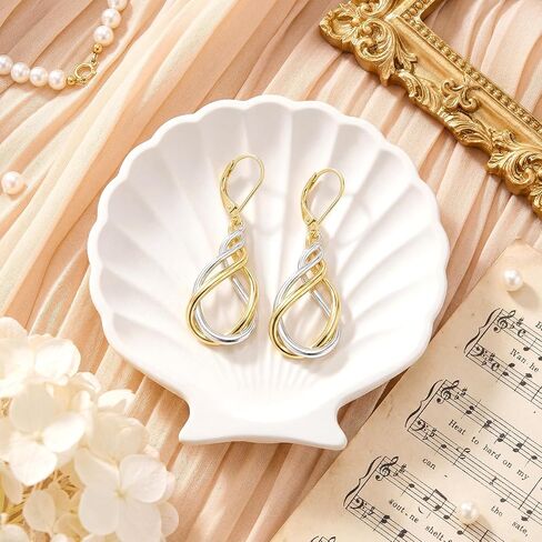 Two Tone Twisted Drop Earrings for Women, 14K Gold and Silver Plated Leverback Dangle Earrings, Hypoallergenic Mixed Metal Teardrop Earring Trendy for Women Jewelry Gifts in Kuwait