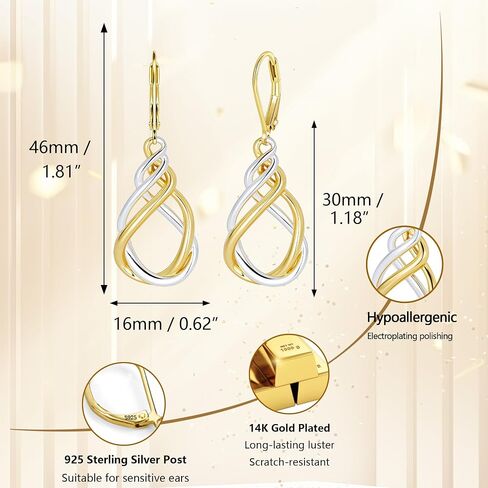 Two Tone Twisted Drop Earrings for Women, 14K Gold and Silver Plated Leverback Dangle Earrings, Hypoallergenic Mixed Metal Teardrop Earring Trendy for Women Jewelry Gifts in Kuwait