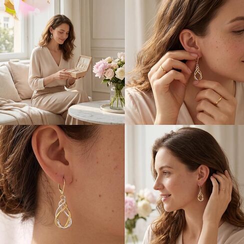 Two Tone Twisted Drop Earrings for Women, 14K Gold and Silver Plated Leverback Dangle Earrings, Hypoallergenic Mixed Metal Teardrop Earring Trendy for Women Jewelry Gifts in Kuwait
