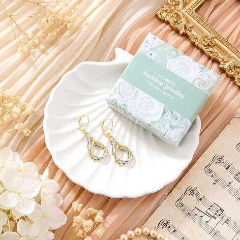 Two Tone Twisted Drop Earrings for Women, 14K Gold and Silver Plated Leverback Dangle Earrings, Hypoallergenic Mixed Metal Teardrop Earring Trendy for Women Jewelry Gifts in Kuwait