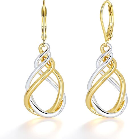 Two Tone Twisted Drop Earrings for Women, 14K Gold and Silver Plated Leverback Dangle Earrings, Hypoallergenic Mixed Metal Teardrop Earring Trendy for Women Jewelry Gifts in Kuwait