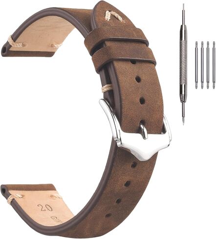 EACHE Vintage Leather Watch Bands Crazy Horse/Oil Wax Vintage Watch Strap | Top grain leather, hand-finished stitching, coated edges, polished buckle, vintage style for casual and business wear in Saudi Arabia