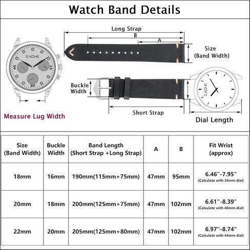 EACHE Vintage Leather Watch Bands Crazy Horse/Oil Wax Vintage Watch Strap | Top grain leather, hand-finished stitching, coated edges, polished buckle, vintage style for casual and business wear in Saudi Arabia