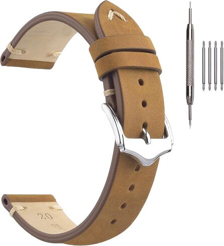EACHE Vintage Leather Watch Bands Crazy Horse/Oil Wax Vintage Watch Strap | Top grain leather, hand-finished stitching, coated edges, polished buckle, vintage style for casual and business wear in Saudi Arabia