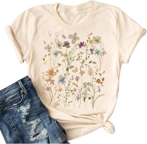 Boho Vintage Floral Sunflower Wildflowers Print T Shirt in Kuwait