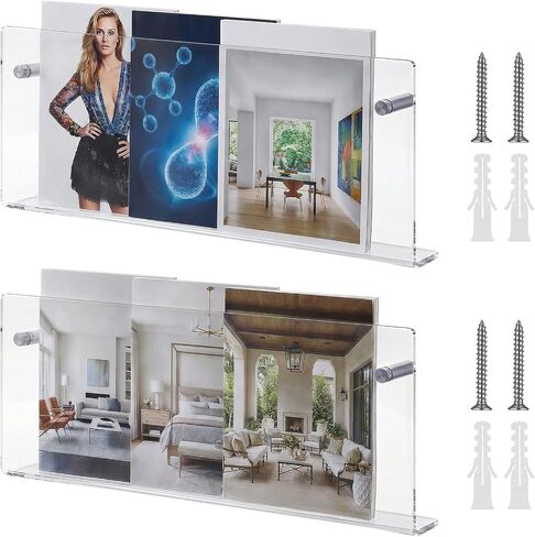 2 Packs Acrylic Magazine Holder Wall Mount Acrylic Display Vinyl Records Holder, Clear Bookshelves Wall Decor Hanging Magazine Holders for Waiting Room, Living Room in Saudi Arabia