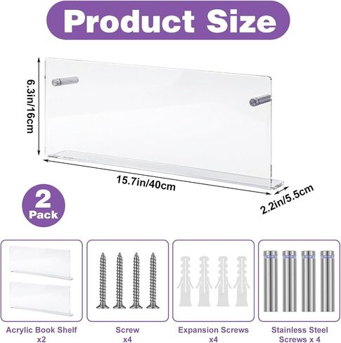 2 Packs Acrylic Magazine Holder Wall Mount Acrylic Display Vinyl Records Holder, Clear Bookshelves Wall Decor Hanging Magazine Holders for Waiting Room, Living Room in Saudi Arabia