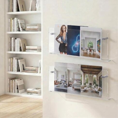 2 Packs Acrylic Magazine Holder Wall Mount Acrylic Display Vinyl Records Holder, Clear Bookshelves Wall Decor Hanging Magazine Holders for Waiting Room, Living Room in Saudi Arabia