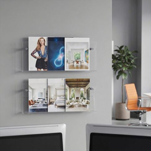 2 Packs Acrylic Magazine Holder Wall Mount Acrylic Display Vinyl Records Holder, Clear Bookshelves Wall Decor Hanging Magazine Holders for Waiting Room, Living Room in Saudi Arabia