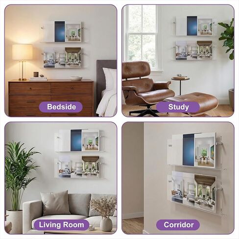2 Packs Acrylic Magazine Holder Wall Mount Acrylic Display Vinyl Records Holder, Clear Bookshelves Wall Decor Hanging Magazine Holders for Waiting Room, Living Room in Saudi Arabia