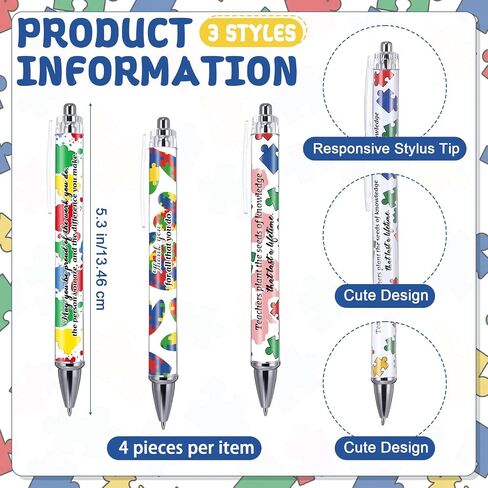 12 Sets Special Education Teacher Appreciation Gift Autism Awareness Keychains Inspirational Pens with Thank You Cards Autism Teacher Gifts for Coworker ABA Therapist in Kuwait