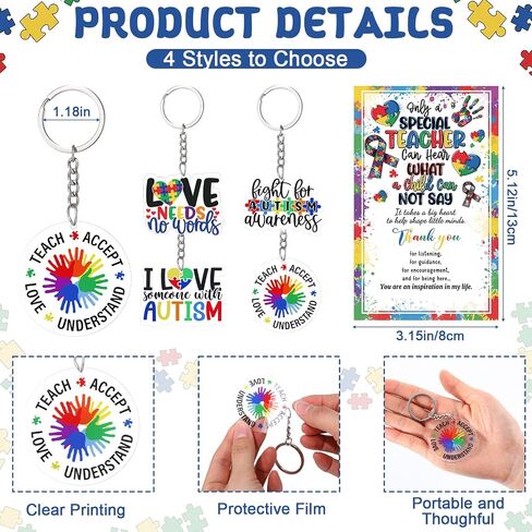 12 Sets Special Education Teacher Appreciation Gift Autism Awareness Keychains Inspirational Pens with Thank You Cards Autism Teacher Gifts for Coworker ABA Therapist in Kuwait