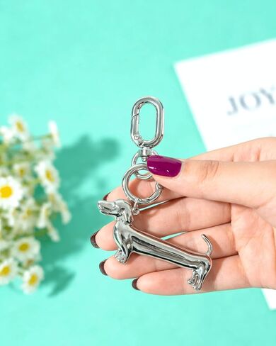 Dachshund Keychain – Stainless Steel Silver Weiner Dog Bag Charm | Cute Design, For Dog Lovers, Silver Keychain in Kuwait