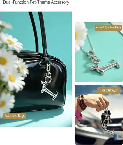 Dachshund Keychain – Stainless Steel Silver Weiner Dog Bag Charm | Cute Design, For Dog Lovers, Silver Keychain in Kuwait