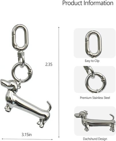 Dachshund Keychain – Stainless Steel Silver Weiner Dog Bag Charm | Cute Design, For Dog Lovers, Silver Keychain in Kuwait