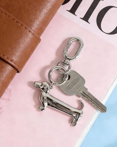 Dachshund Keychain – Stainless Steel Silver Weiner Dog Bag Charm | Cute Design, For Dog Lovers, Silver Keychain in Kuwait