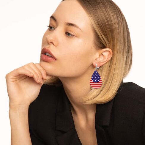 coadipress American Flag Clip On Earrings for Women, Patriotic Teardrop Layered Faux Leather Dangle Earrings, 4th of July Independence Day Jewelry for Non Pierced Ears in Kuwait