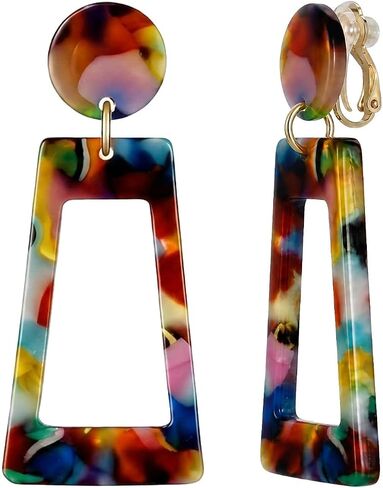 Acrylic Earrings for Women, Multicolor Resin Clip On Earrings Statement Dangle Drop Jewelry for Vintage 80s 90s Party in Saudi Arabia
