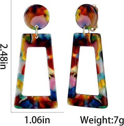 Acrylic Earrings for Women, Multicolor Resin Clip On Earrings Statement Dangle Drop Jewelry for Vintage 80s 90s Party in Saudi Arabia