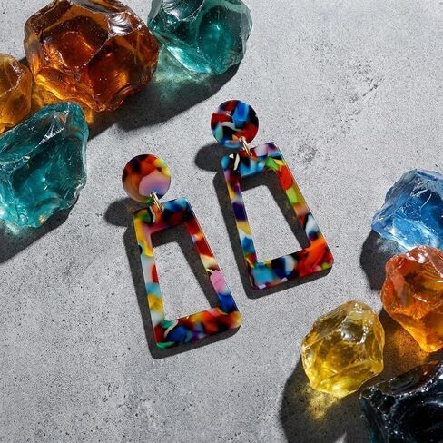 Acrylic Earrings for Women, Multicolor Resin Clip On Earrings Statement Dangle Drop Jewelry for Vintage 80s 90s Party in Saudi Arabia