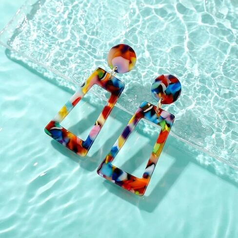 Acrylic Earrings for Women, Multicolor Resin Clip On Earrings Statement Dangle Drop Jewelry for Vintage 80s 90s Party in Saudi Arabia