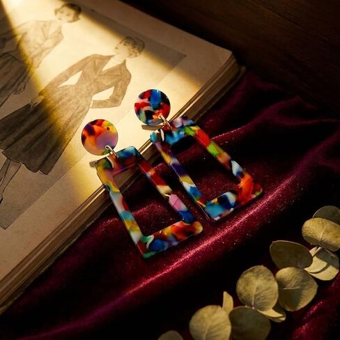 Acrylic Earrings for Women, Multicolor Resin Clip On Earrings Statement Dangle Drop Jewelry for Vintage 80s 90s Party in Saudi Arabia